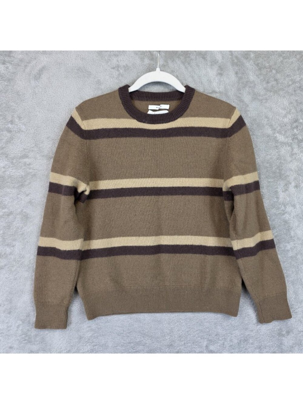 Hudson North Sweater Womens M Brown Stripe Merino Wool Crewneck Knit Pullover